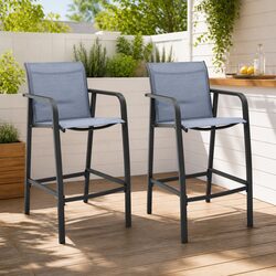 Outdoor Bar Chairs Set of 2 Grey Textilene Garden Patio Seating Furniture