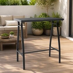 Garden Bar Table Black Outdoor Patio Furniture Steel Frame Tempered Glass Top