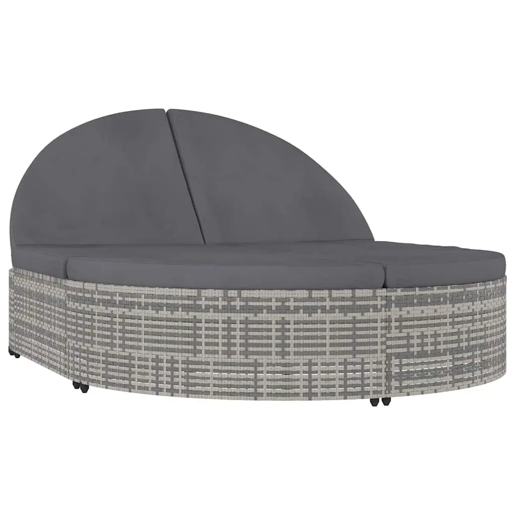 2-Person Sun Lounger Adjustable Ends Grey PE Rattan Daybed