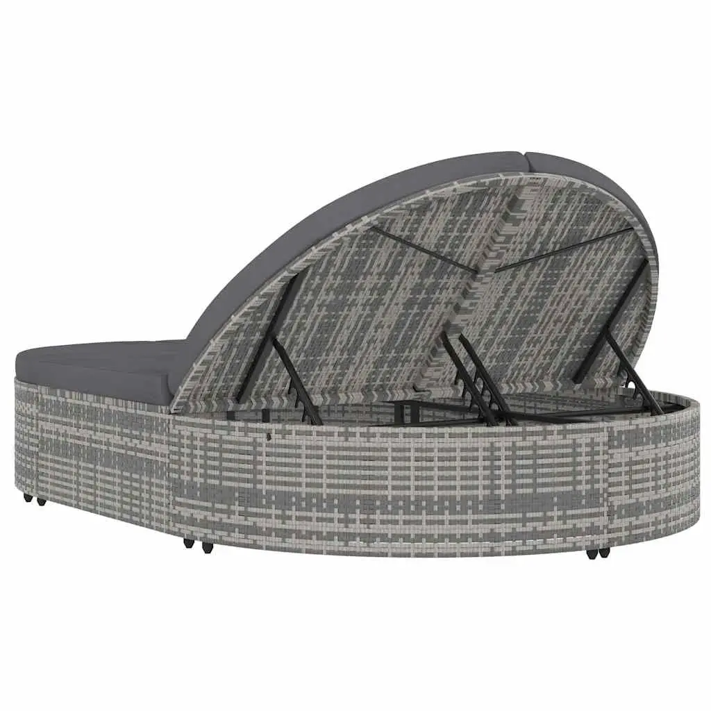 2-Person Sun Lounger Adjustable Ends Grey PE Rattan Daybed