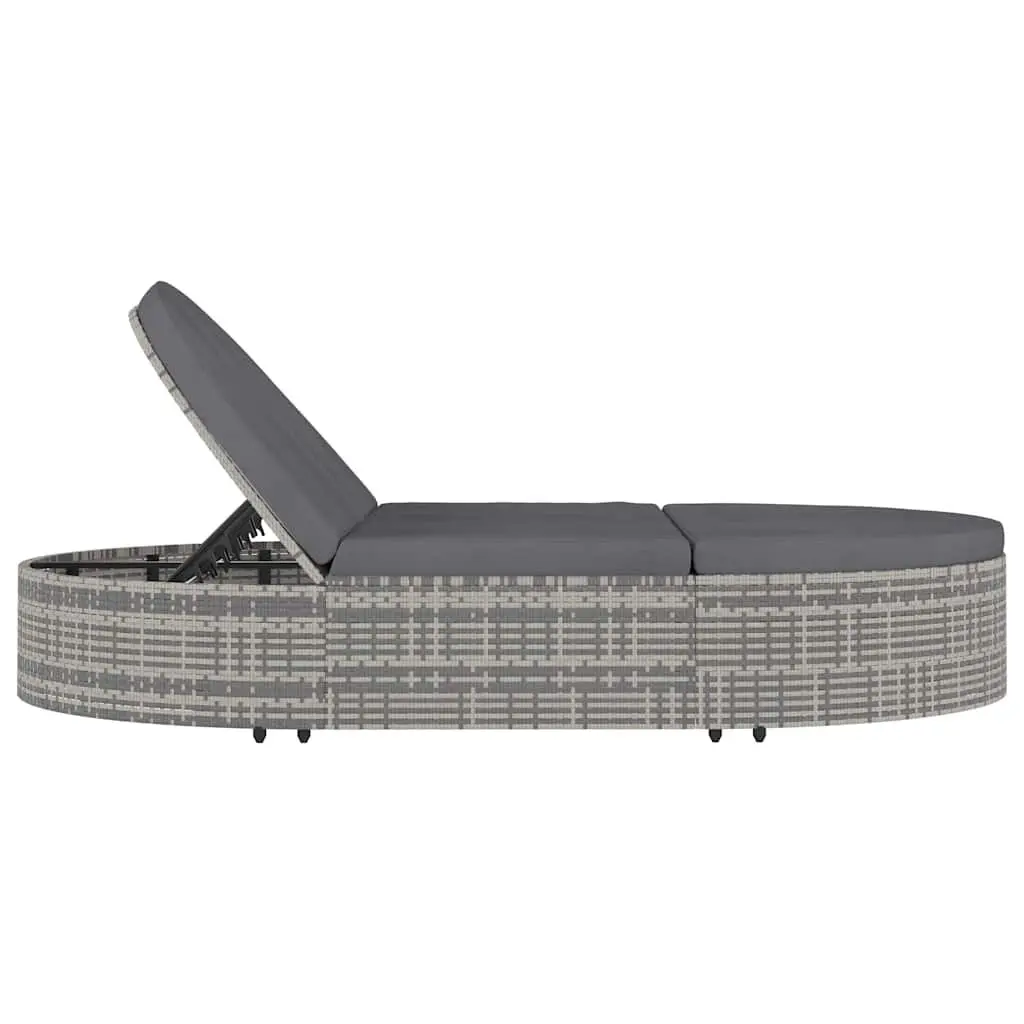 2-Person Sun Lounger Adjustable Ends Grey PE Rattan Daybed