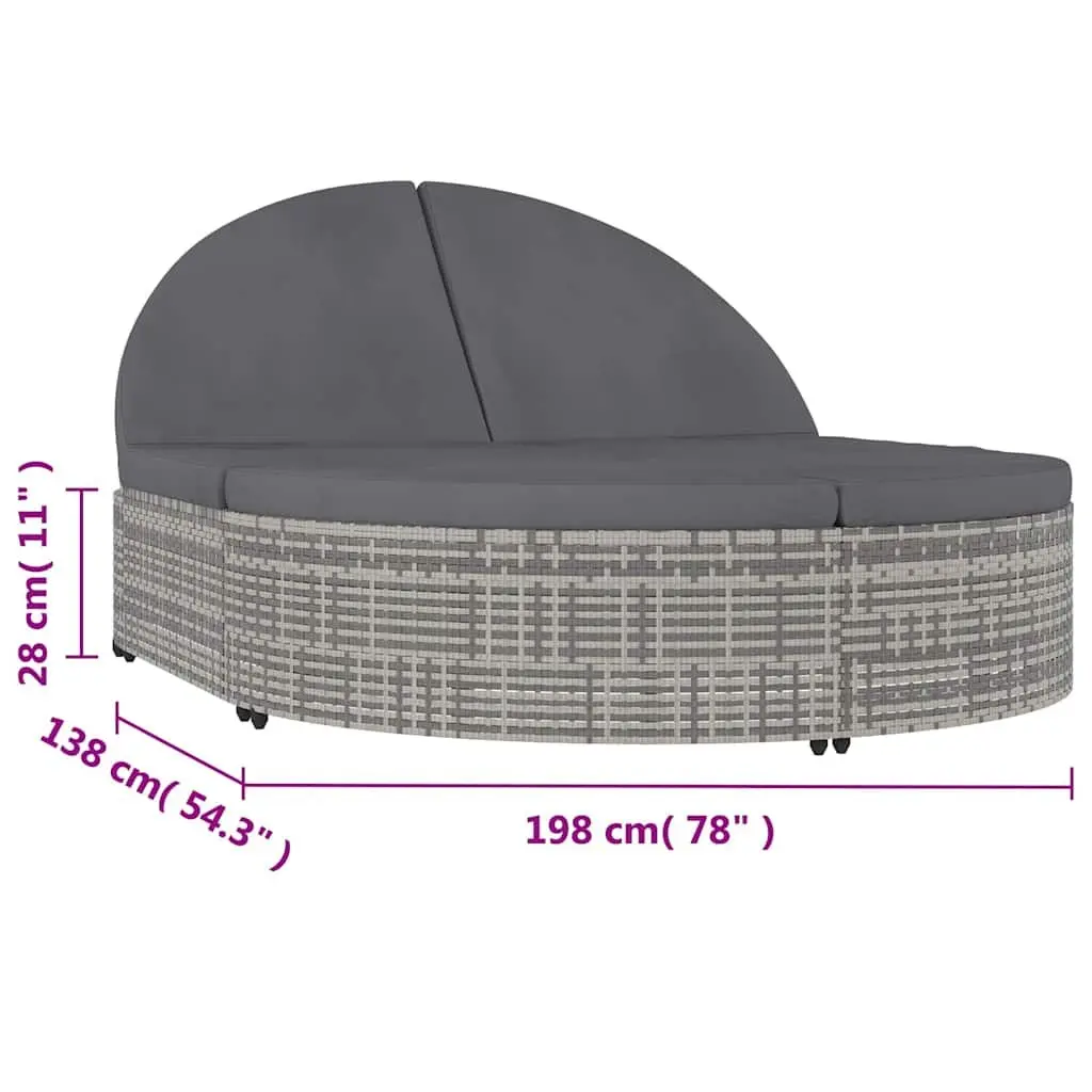 2-Person Sun Lounger Adjustable Ends Grey PE Rattan Daybed