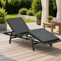 Sun Lounger Outdoor Garden Patio Reclining Lounge Chair Grey Poly Rattan