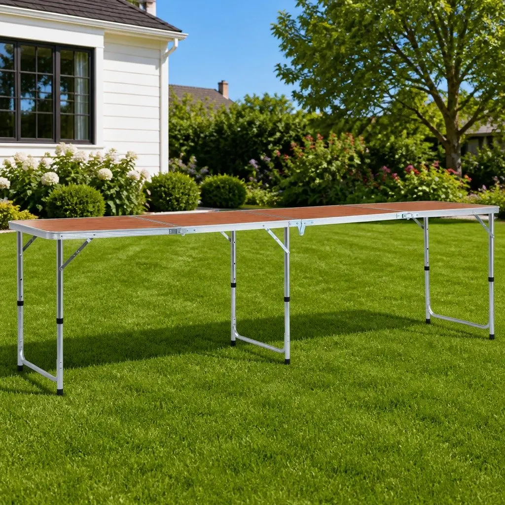Foldable Camping Table 240x60 cm Adjustable Height Portable for Outdoor Picnic