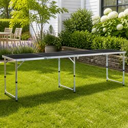 Foldable Camping Table Grey Adjustable Height Outdoor Picnic Garden Portable