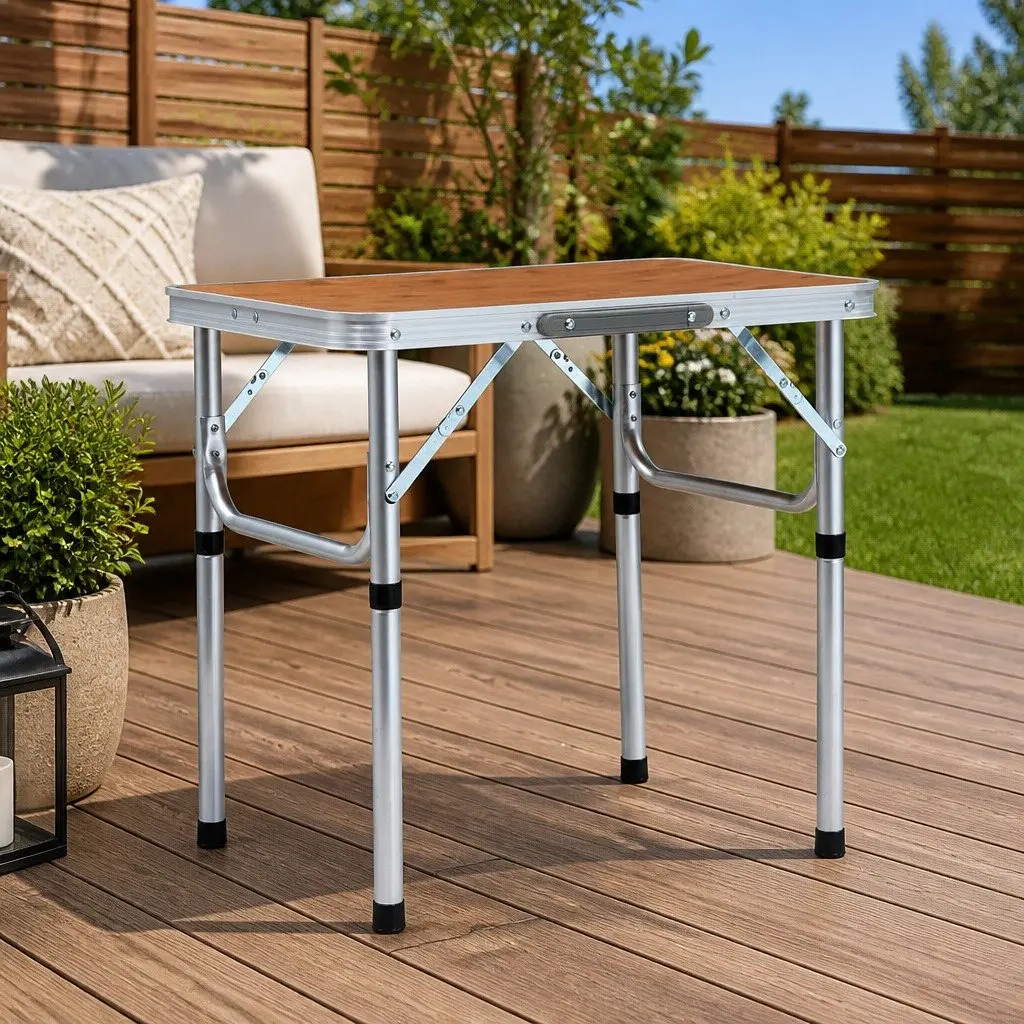 Folding Camping Table 60 x 45 cm Portable Lightweight Aluminum Brown