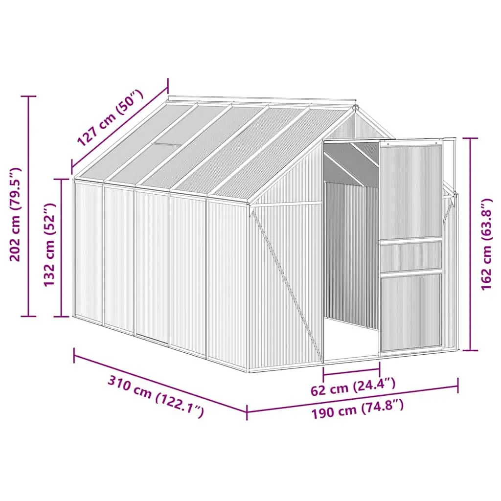Greenhouse 5.89m² Aluminium Frame Polycarbonate Panels UV Resistant