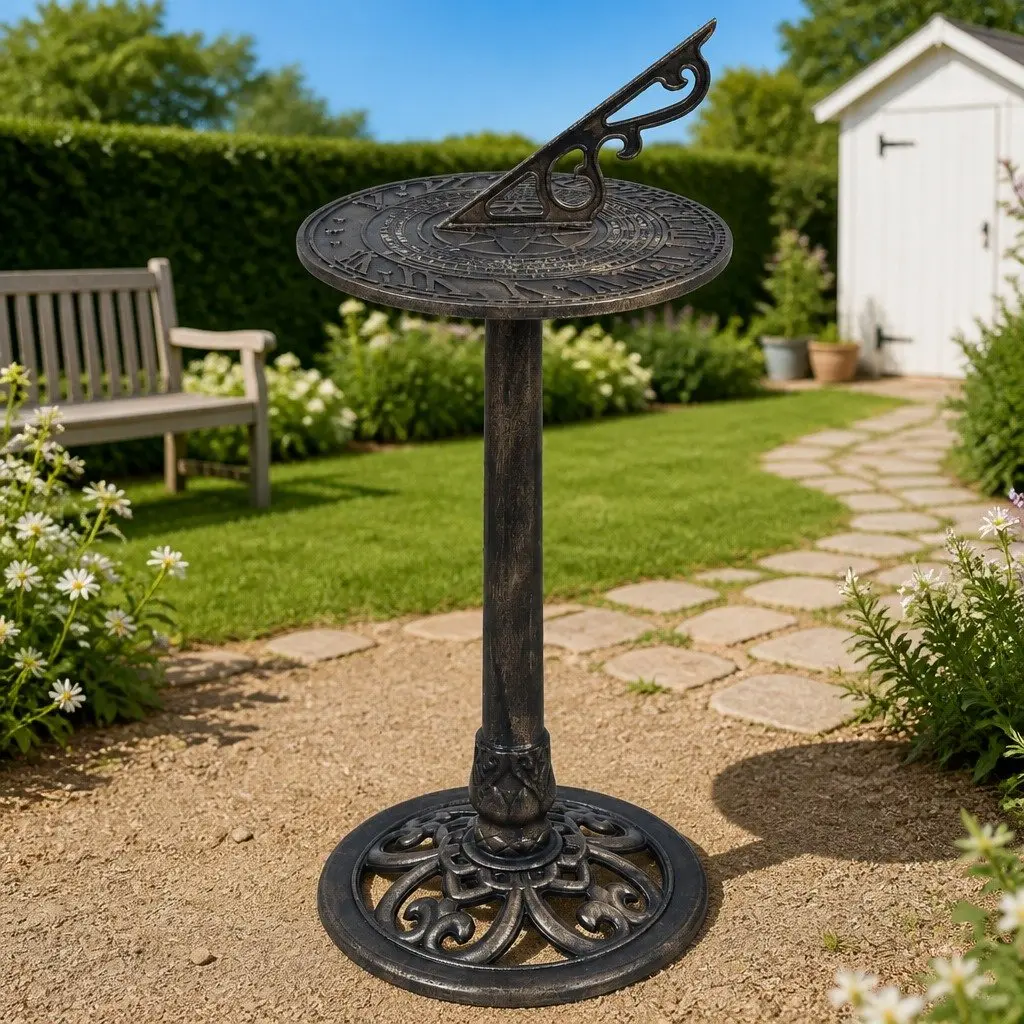 Garden Sundial Outdoor Patio Decor 35.5 x 82 cm Plastic Weather Resistant Pedestal Base
