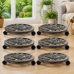 Plant Trolleys Set of 6 Rolling Casters Pot Stand Garden Planter Caddy 38cm