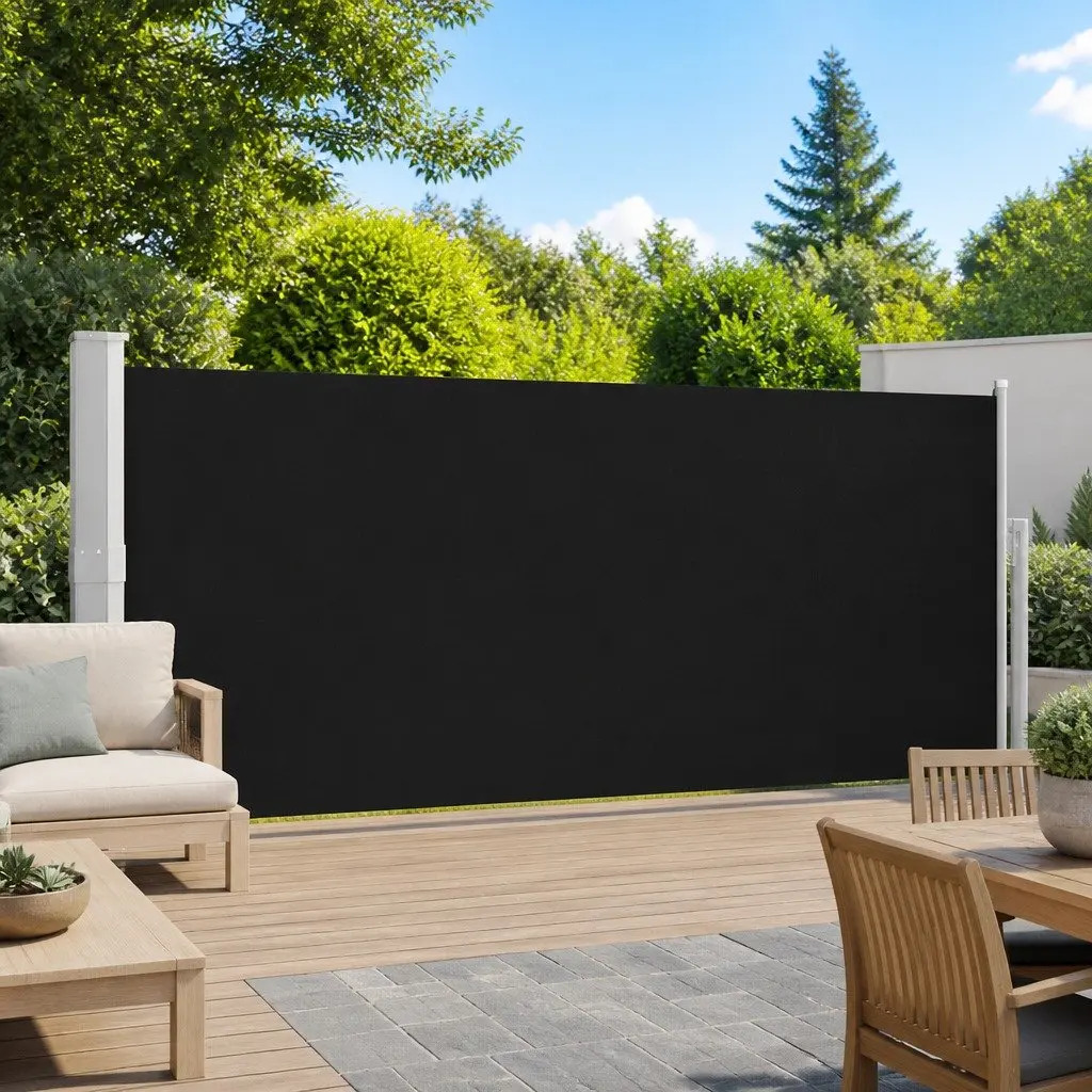 Retractable Side Awning 140x500 cm Black Outdoor Privacy Screen Shade