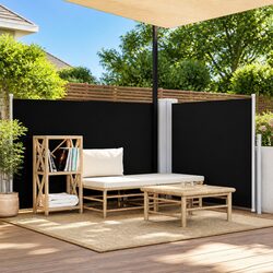 Retractable Side Awning Black 100x600cm Outdoor Privacy Screen Garden Patio