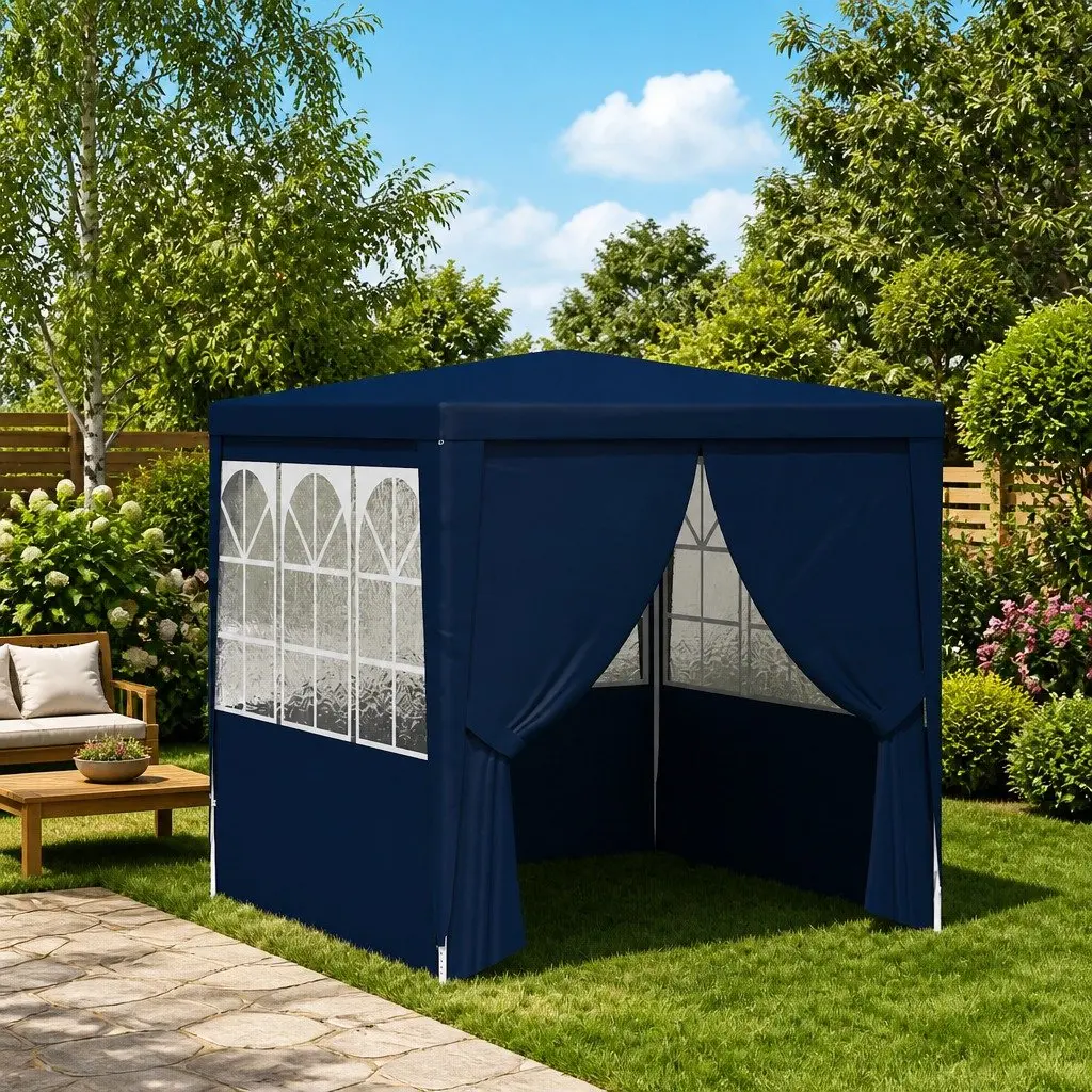 Party Tent 2.5x2.5m Outdoor Gazebo Canopy UV and Water Resistant with Side Walls and Door Blue