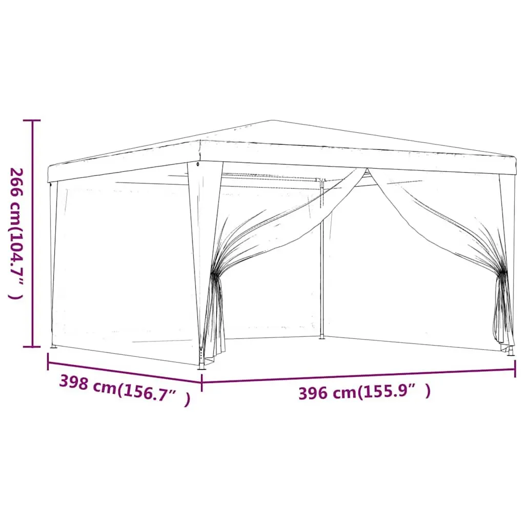 Party Tent 4x4m White Mesh Sidewalls Outdoor Gazebo for Events Weddings