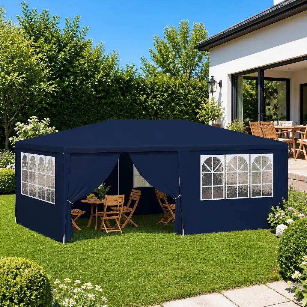 Party Tent 4x6m UV and Water Resistant with Side Walls and Zip Door for Outdoor Garden Events