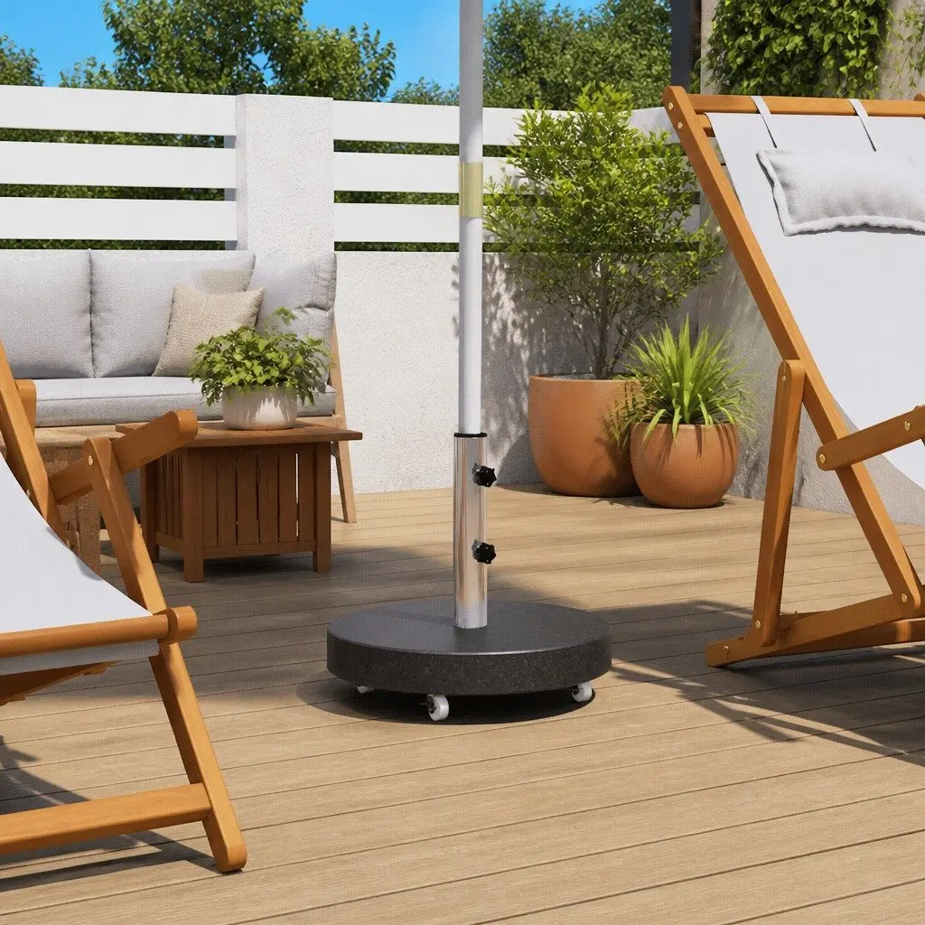 Granite Round Parasol Base 30kg Heavy Duty Umbrella Stand Stable Outdoor Black
