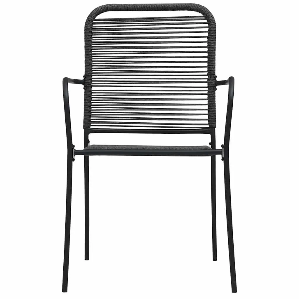 Outdoor Chairs Set of 2 Cotton Rope Woven Steel Frame Black