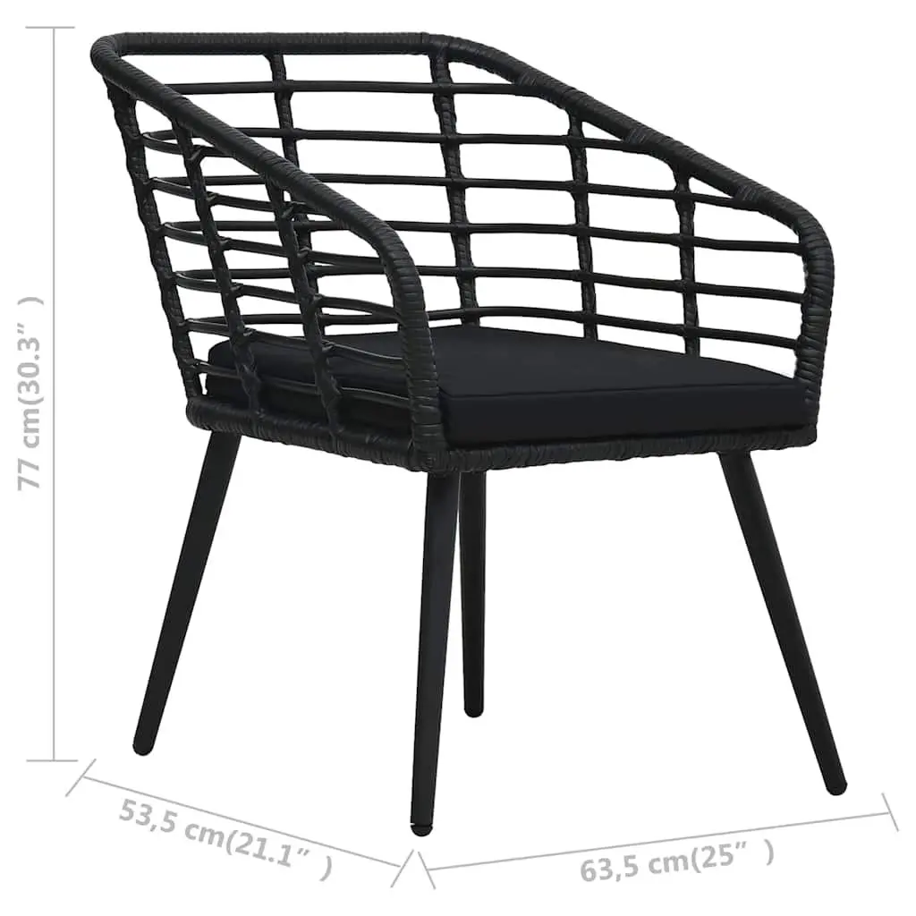 3 Piece Bistro Set Outdoor Garden Patio Furniture Black Poly Rattan Chairs Table