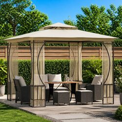 Cream Outdoor Gazebo for Enhancing Your Garden Space
