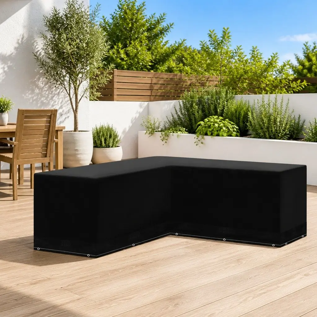 L-Shaped Garden Furniture Cover 250x250x90cm Black Durable Water-resistant UV-resistant with 12 Eyelets