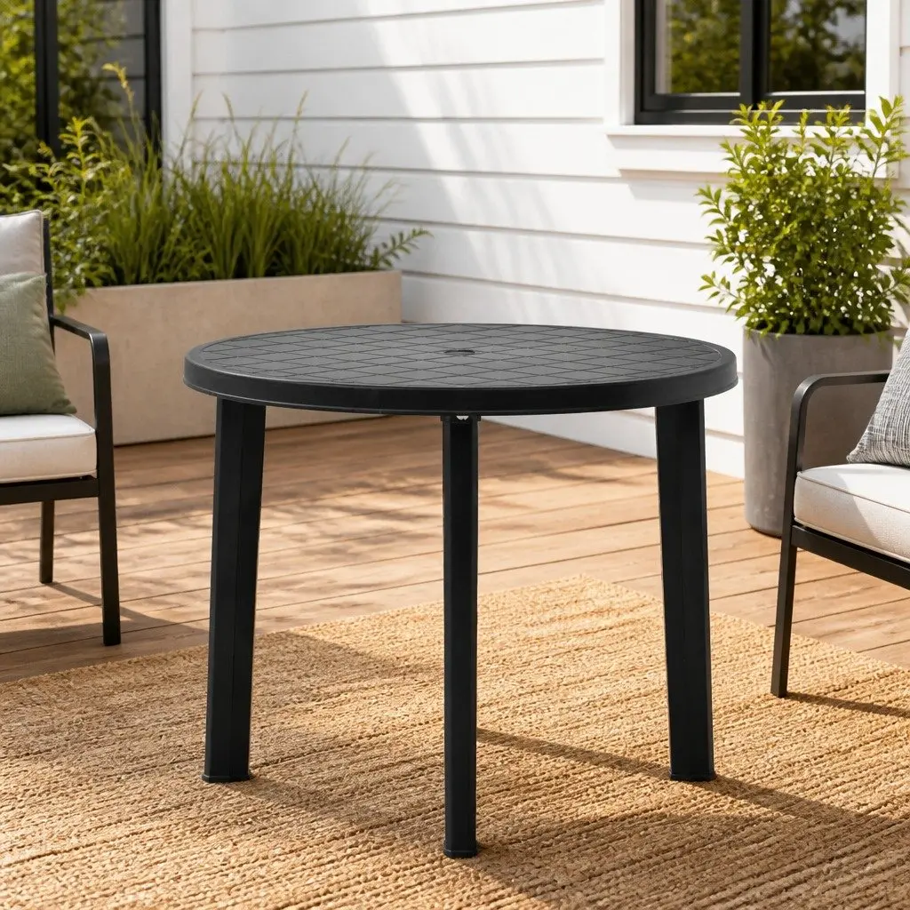 Garden Table 89cm Outdoor Patio Dining Furniture Anthracite Plastic Weather Resistant