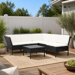 Outdoor Lounge Furniture Set 6-Piece Modular Rattan Black