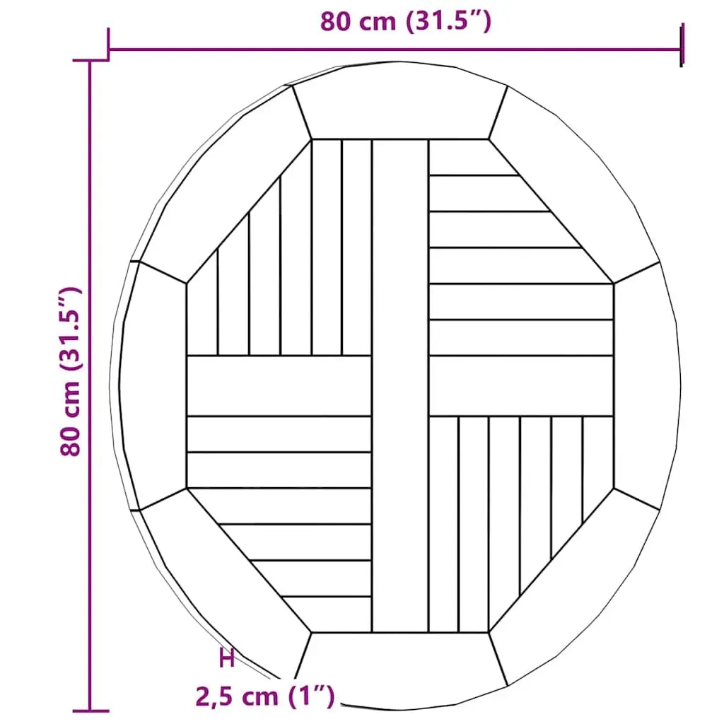 Solid Teak Wood Round Table Top 80cm Diameter Durable Weather Resistant Smooth Finish