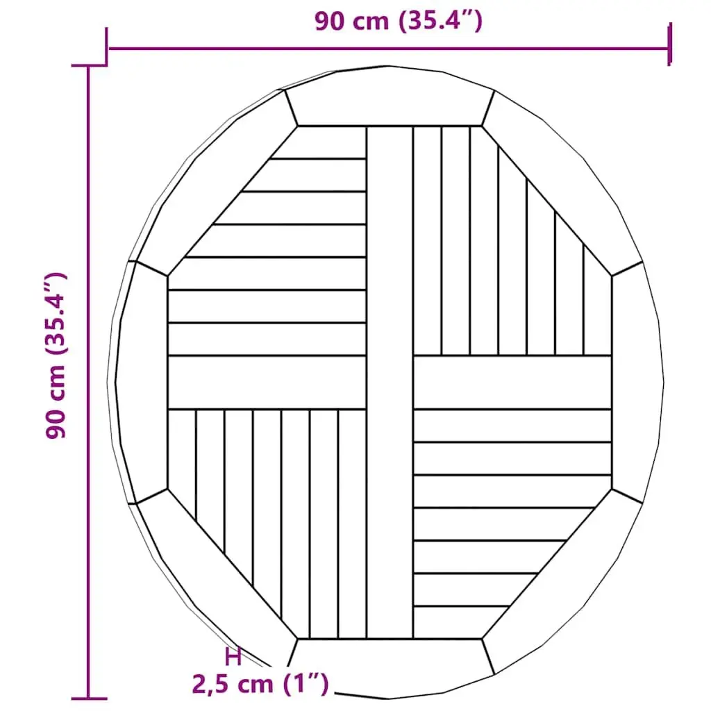 Round Table Top 90cm Diameter Solid Teak Wood 2.5cm Thick Brown Hardwood