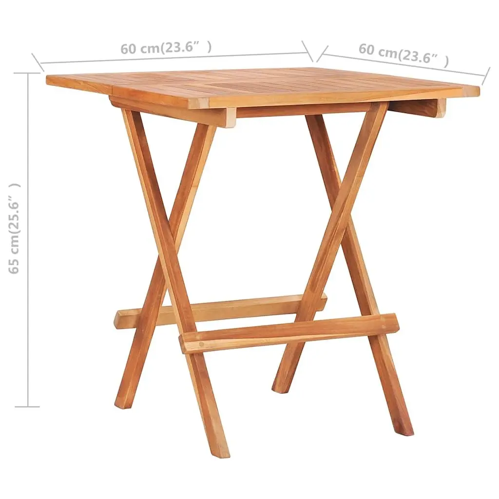 Folding Bistro Table 60x60x65 cm Brown Teak Wood Lightweight Easy to Move