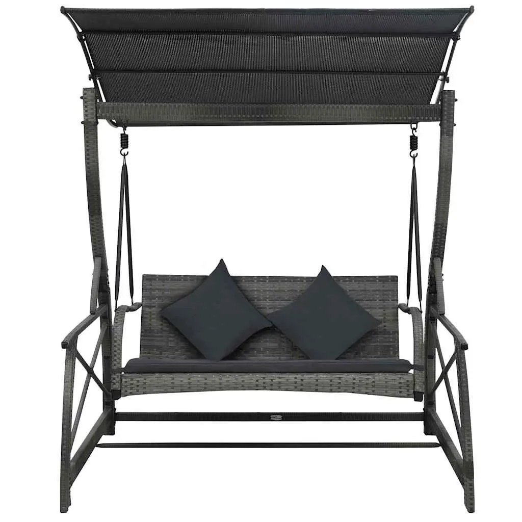3-Seater Garden Swing Bench with Canopy Weather-Resistant PE Rattan Frame Grey