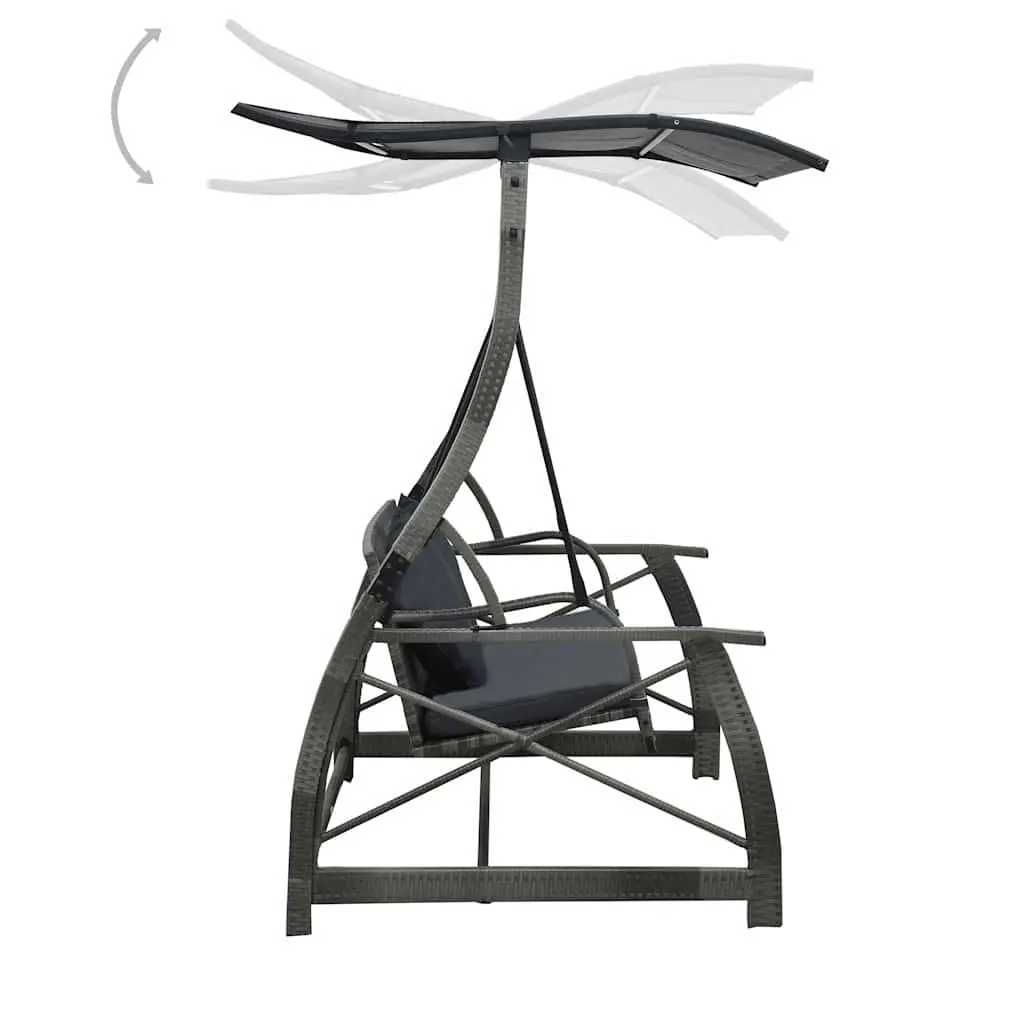 3-Seater Garden Swing Bench with Canopy Weather-Resistant PE Rattan Frame Grey