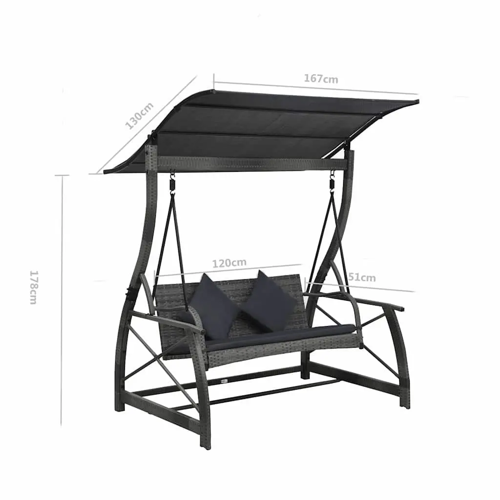 3-Seater Garden Swing Bench with Canopy Weather-Resistant PE Rattan Frame Grey