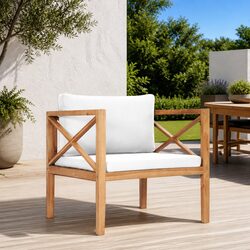 Outdoor Garden Chair Teak Wood Furniture Patio Seating with Cream Cushions
