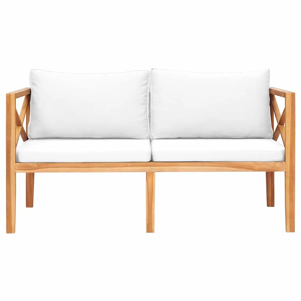 Teak Wood Garden Bench with Cream Cushions for Outdoor Patio Furniture