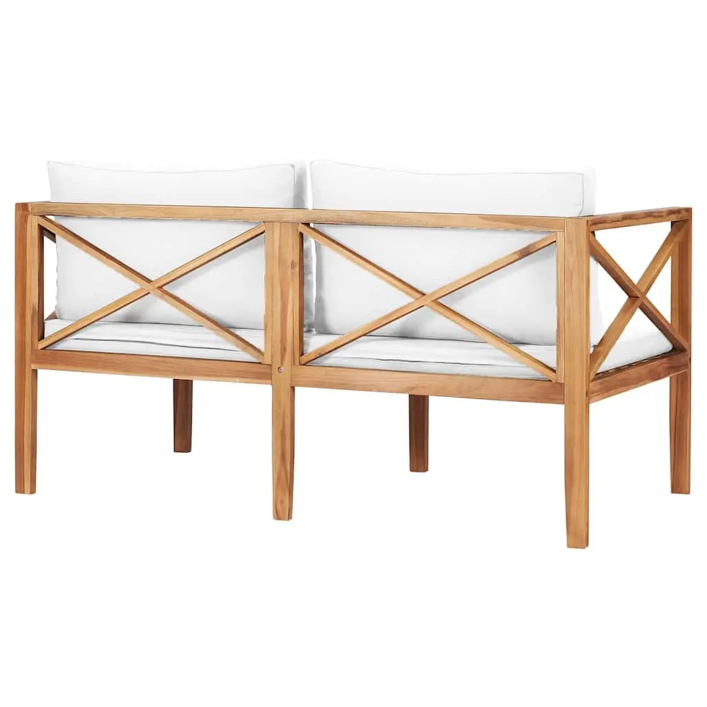 Teak Wood Garden Bench with Cream Cushions for Outdoor Patio Furniture