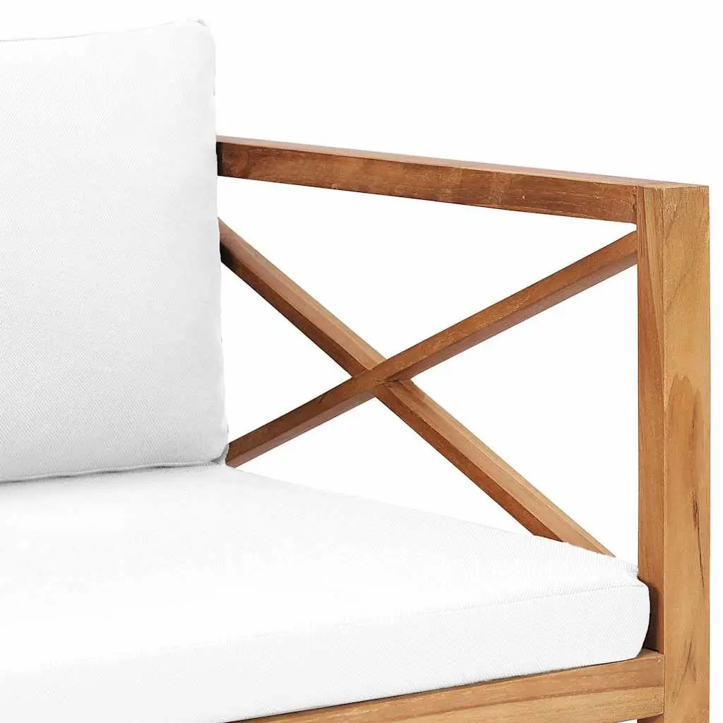 Teak Wood Garden Bench with Cream Cushions for Outdoor Patio Furniture