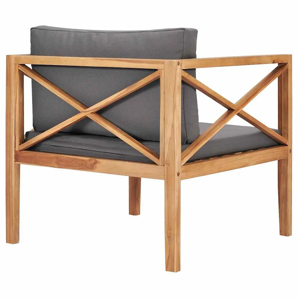 Teak Wood Garden Chair with Thick Grey Cushions for Outdoor Relaxation and Comfort