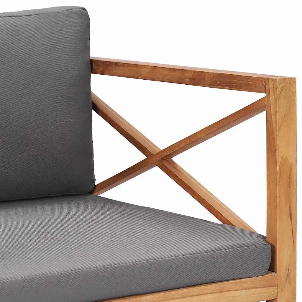 Teak Wood Garden Chair with Thick Grey Cushions for Outdoor Relaxation and Comfort
