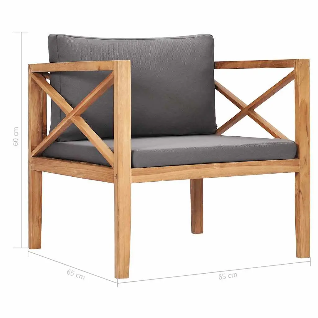 Teak Wood Garden Chair with Thick Grey Cushions for Outdoor Relaxation and Comfort