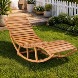 Rocking Sun Lounger Teak Wood Outdoor Garden Patio Sunbathing Relaxation Chair