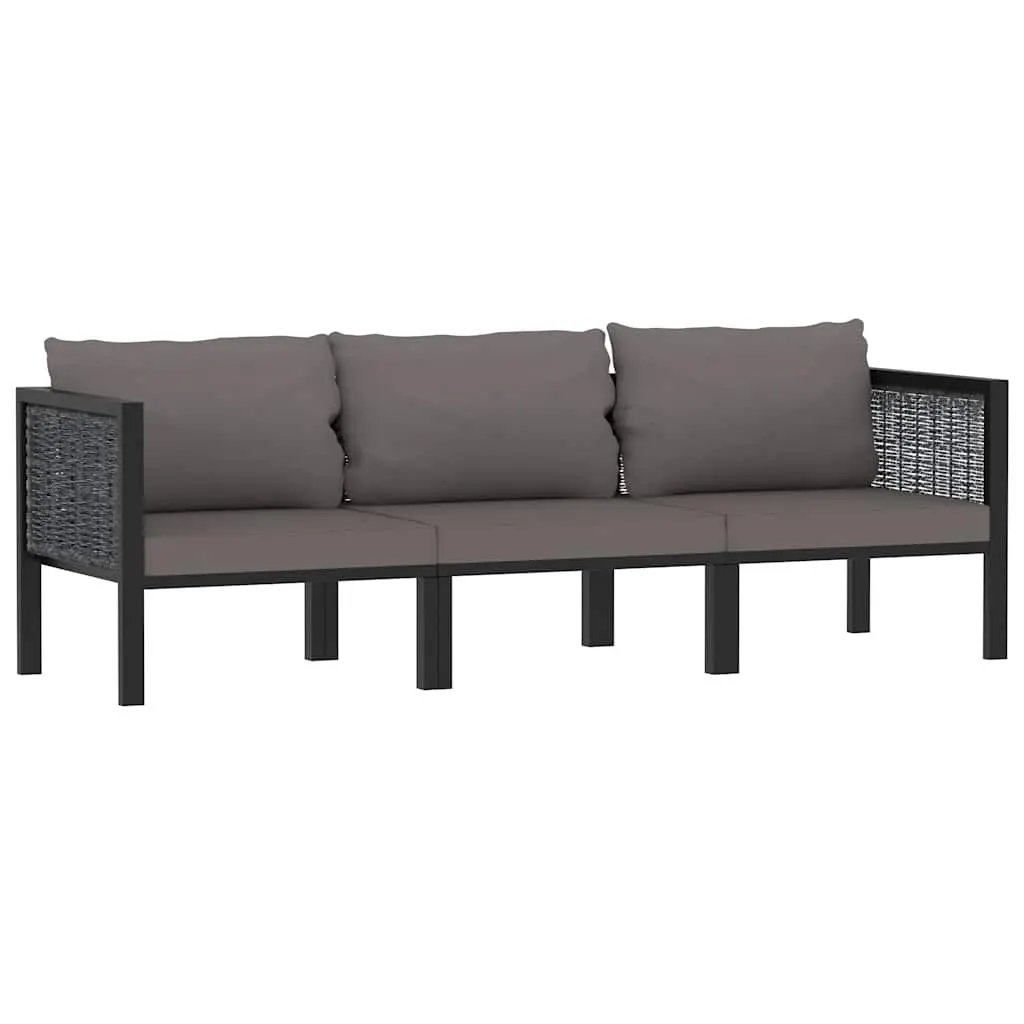 3-Seater Outdoor Sofa Hand-Woven Poly Rattan Lounge with Padded Cushions and Wide Armrests