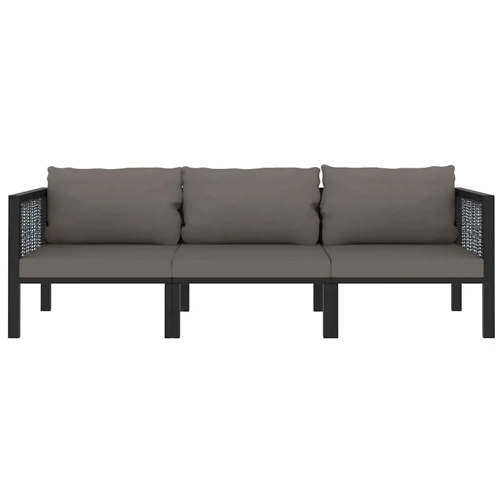 3-Seater Outdoor Sofa Hand-Woven Poly Rattan Lounge with Padded Cushions and Wide Armrests