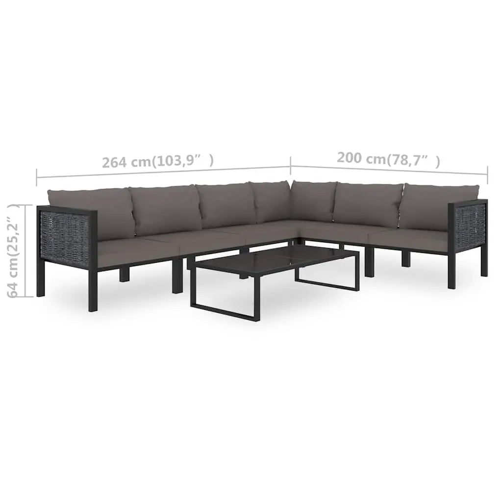 Modular Garden Lounge Set 7 Piece Weather-Resistant Poly Rattan Outdoor Furniture with Tempered Glass Coffee Table and Cushions