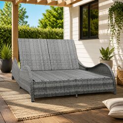 Double Sun Lounger Poly Rattan Garden Patio Daybed with Cushions Anthracite