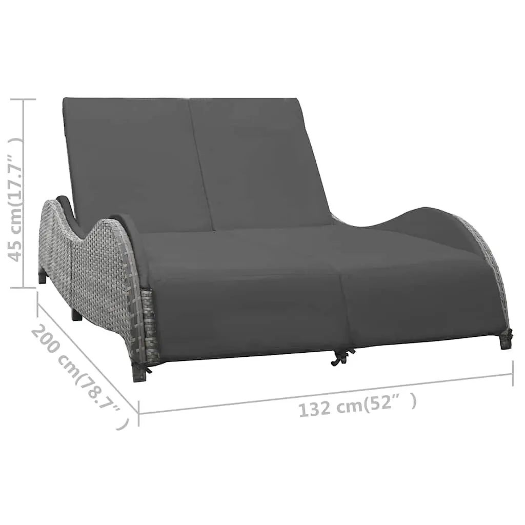 Double Sun Lounger Adjustable Backrests Removable Cushions Anthracite