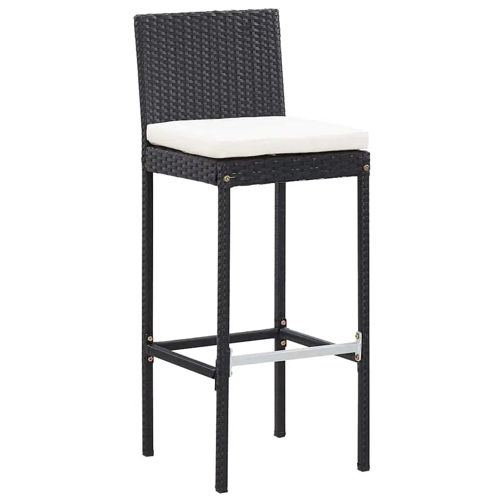 5 Piece Patio Bar Set Acacia Wood Table Water-Resistant PE Rattan Cushioned Black