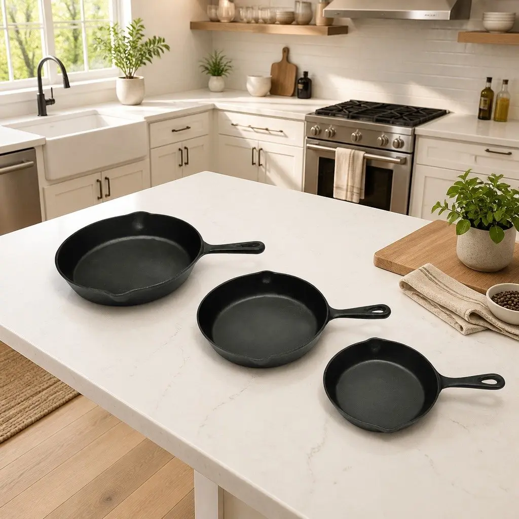 Cast Iron Grill Pans Set of 3 Extra Large Skillet Cookware Non-Stick Surface Even Cooking