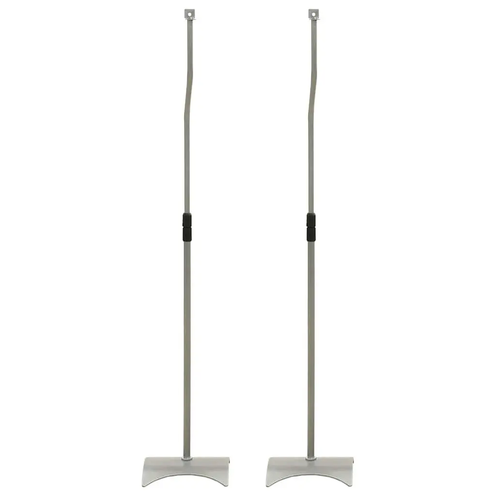 Speaker Stand Pair Adjustable Height Silver Audio Studio Home System Mount