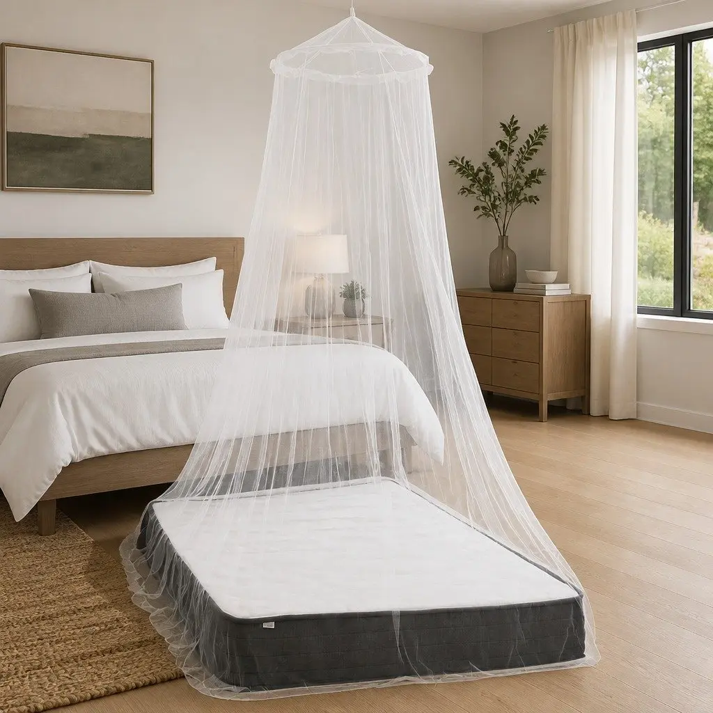 Round Mosquito Net Canopy Bed 2 pcs White Fine Mesh Insect Screen Set