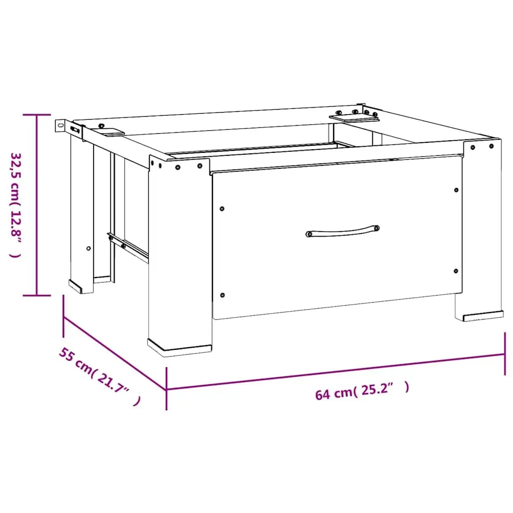 Washing Machine Pedestal Riser with Storage Drawer White Steel Frame Non-Slip Rubber Feet
