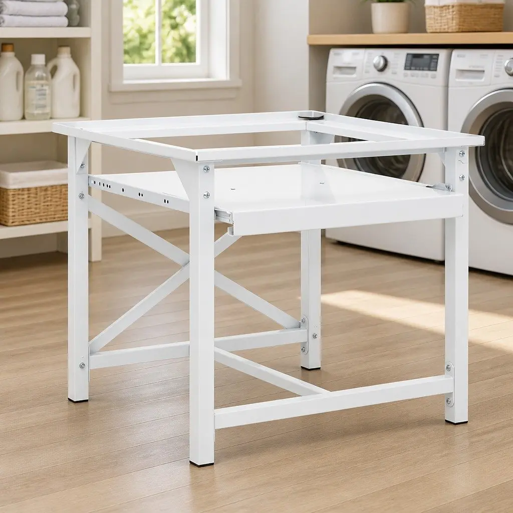 Washing Machine Pedestal White with Pull-Out Shelf Storage Riser